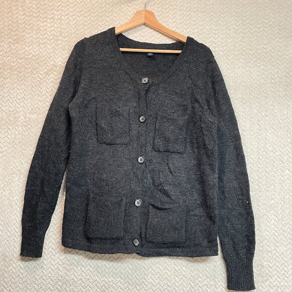 Gap 90s Style Womens Alpaca Wool Gray Knit Button Up Dark Academia Sweater Large - Picture 4 of 7